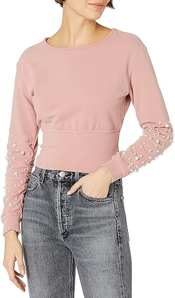 KENDALL + KYLIE Women's Pearl Embellished Sweatshirt With Back Cut-out - Amazon Exclusive | Amazon (US)
