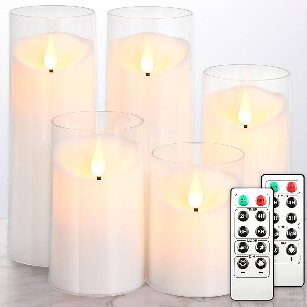 NURADA Flameless Candles: Acrylic LED Pillar Candles Battery Operated with Remote and Timer Imita... | Amazon (US)
