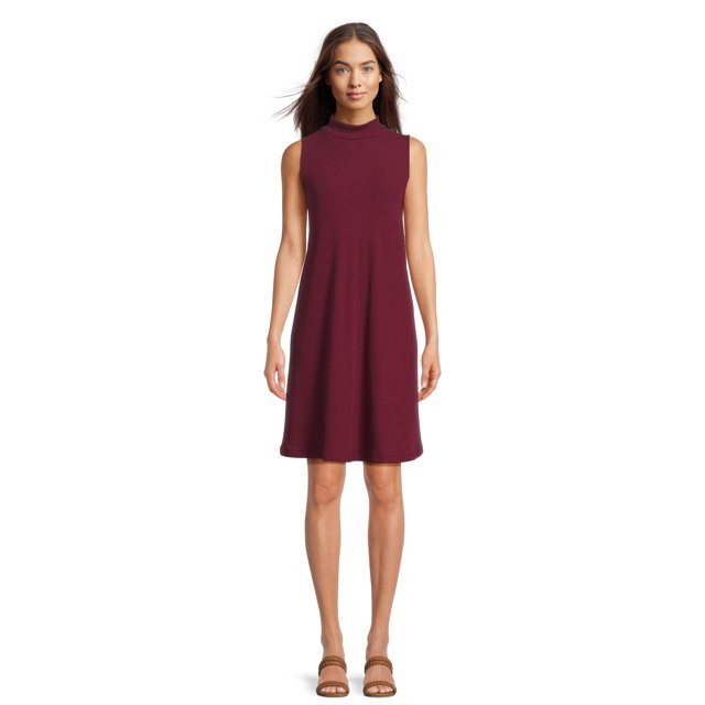 Time and Tru Women's Knit Swing Dress with Mock Neck, Sizes XS-XXXL | Walmart (US)