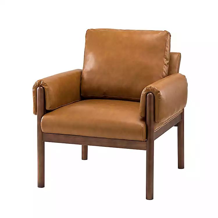 New! Cognac Faux Leather and Wood Accent Chair | Kirkland's Home