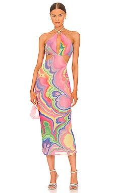AFRM Tessa Mesh Midi Dress in Abstract Multi Marble from Revolve.com | Revolve Clothing (Global)