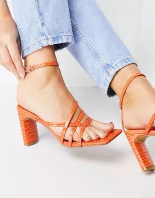 Public Desire Charms block heeled sandals in orange croc | ASOS | ASOS (Global)