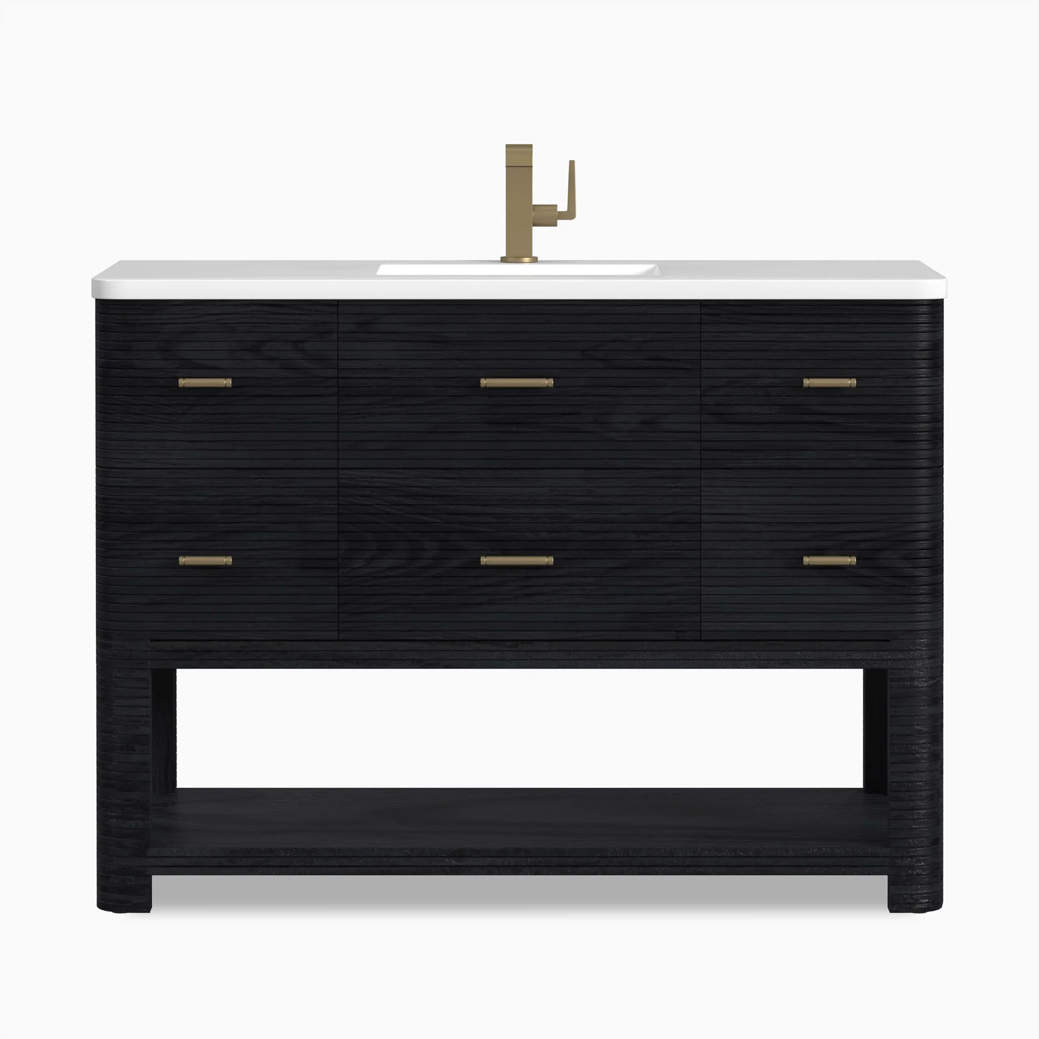 Paxton 48" Single Vanity in Carbon Oak with 3 cm White Zeus Quartz Top | Edward Martin