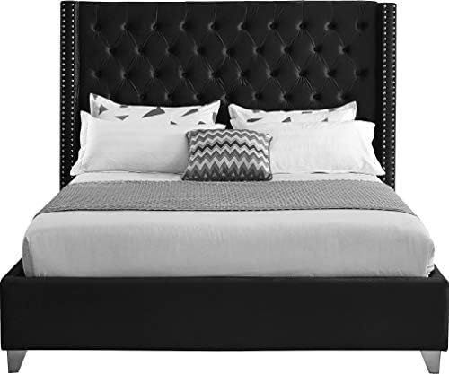 Meridian Furniture Aiden Collection Modern | Contemporary Velvet Upholstered Bed with Deep Button Tu | Amazon (US)