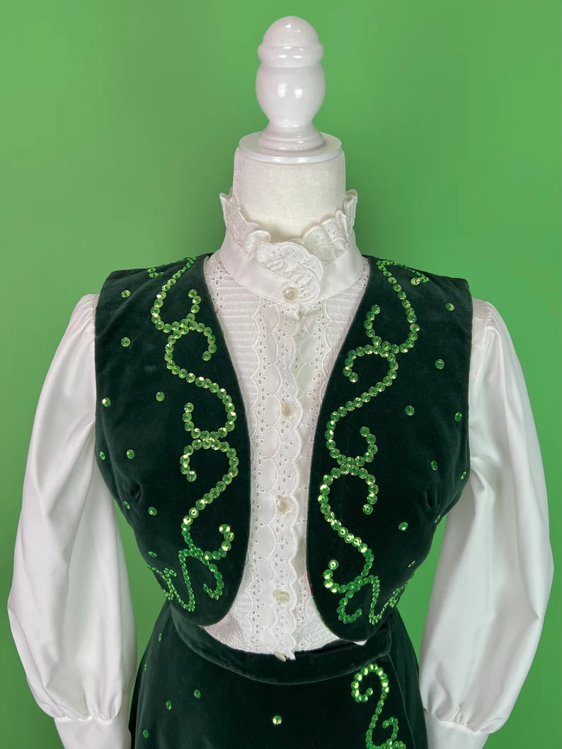 Vintage Green Velvet Sequin Skirt and Vest Set - Size XS/S | Etsy (US)
