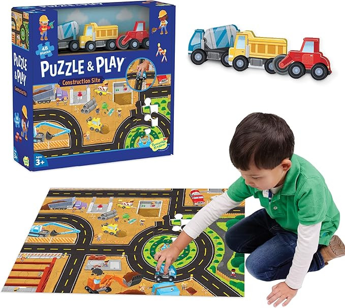 Peaceable Kingdom Puzzle and Play: Construction Site – 48-Piece Puzzle Includes 3 Wooden Constr... | Amazon (US)