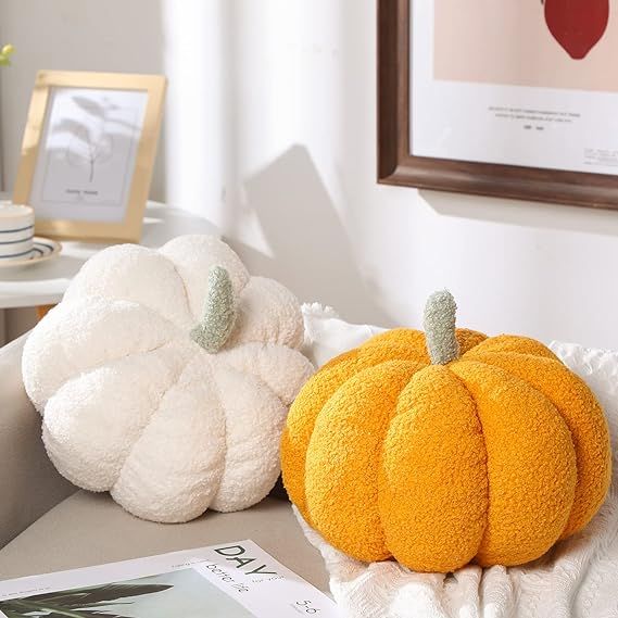 2 Pieces Simulated Pumpkin Plush Pillow 11 x 9.5 Inch 3D Thanksgiving Cushion Shaped Pillow Cozy ... | Amazon (US)