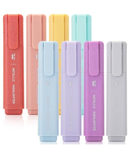 Mr. Pen- Glitter Highlighters, 8Pack, Metallic Colors, Chisel Tip Aesthetic Highlighters, Cute Highlighters for School, Highlighters Aesthetic, School Highlighters, Cute Markers | Amazon (US)