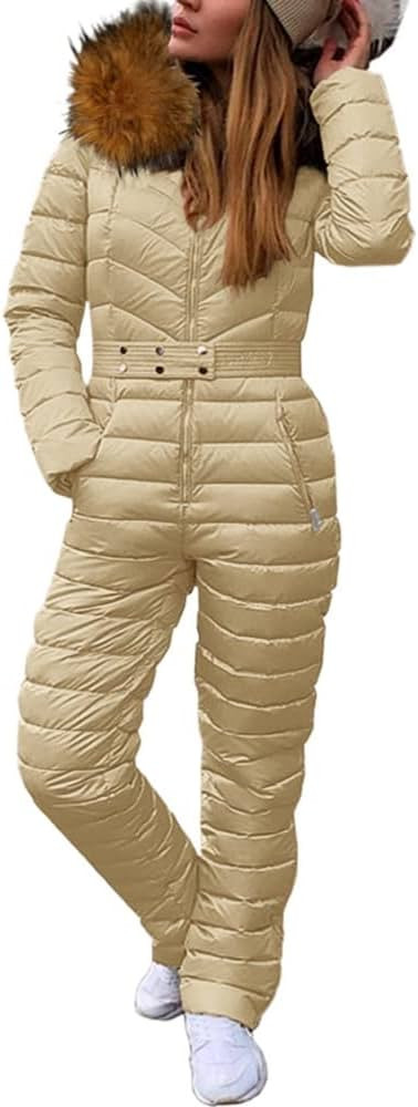Cicy Bell Women's Onesies Ski Suits Winter Outdoor Sports Jumpsuit Fur Collar Coat Waterproof Win... | Amazon (US)