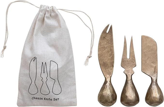 Bloomingville 3-Piece Hand-Forged Metal Cheese Knives Set, Gold | Amazon (US)