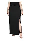Alex Evenings Women's Size Long Skirt with Button Detail Side Slit Petite Regular, Black Plus, 2X | Amazon (US)