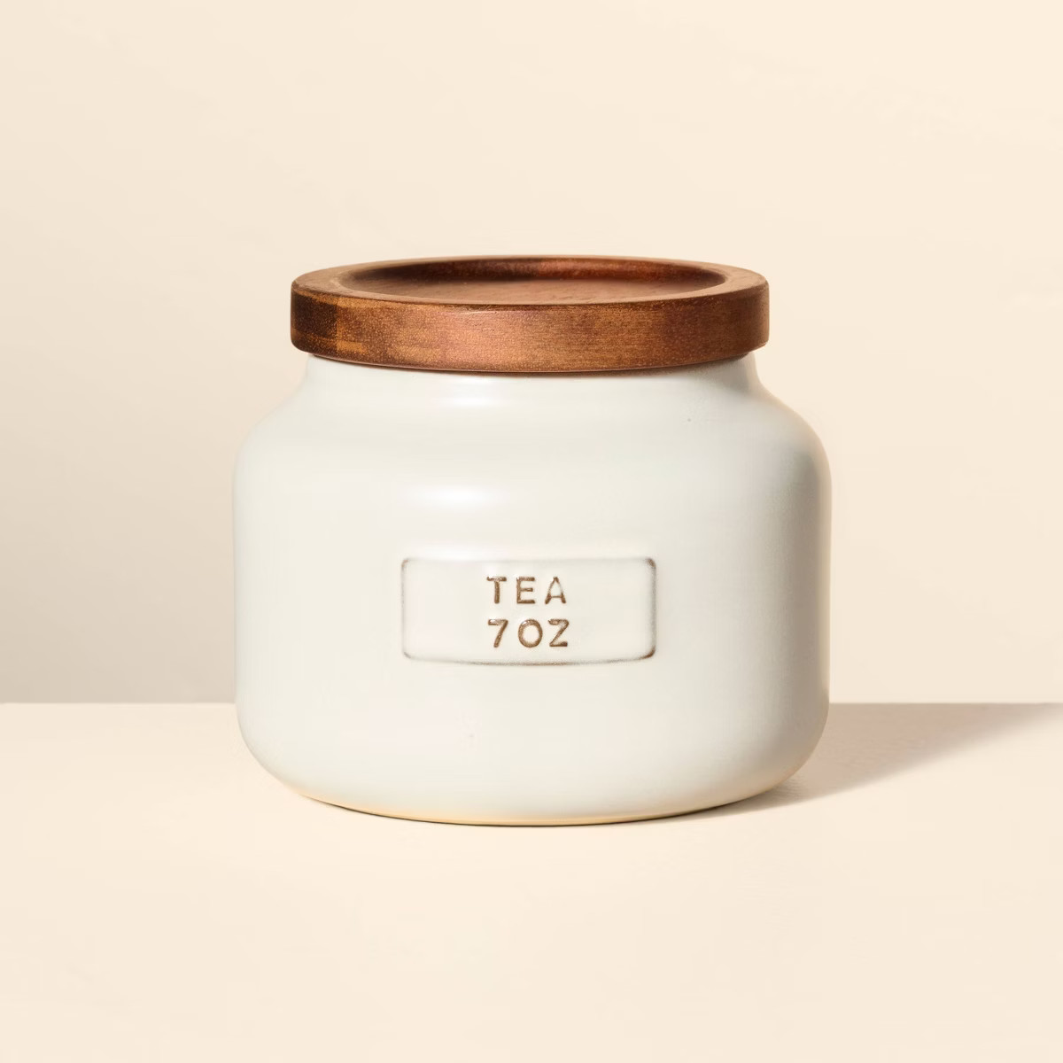 7oz Stoneware Tea Canister with Wood Lid Cream/Brown - Hearth & Hand™ with Magnolia | Target
