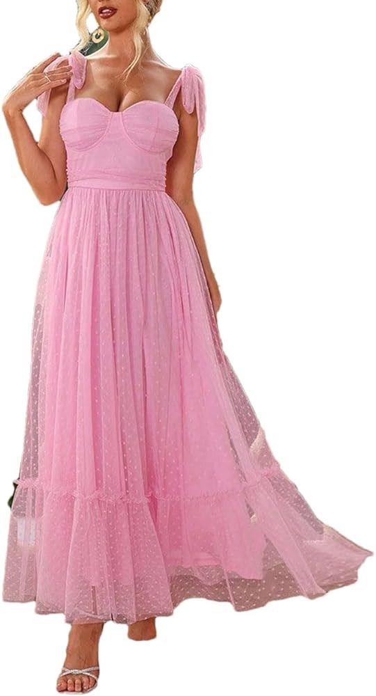 Women Backless Mesh Maxi Slip Dress Long Prom Evening Dresses Birthday Party Dress | Amazon (US)