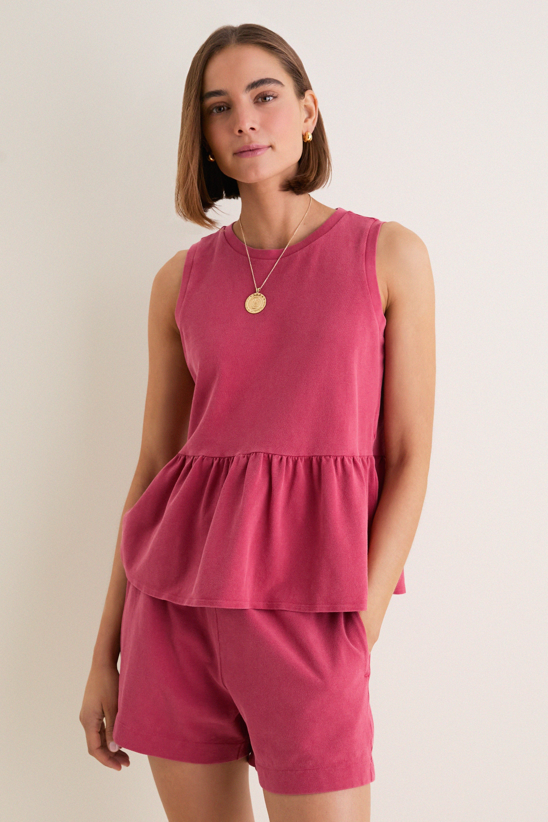 Red Pique Mercer Peplum Top | Tuckernuck (US)