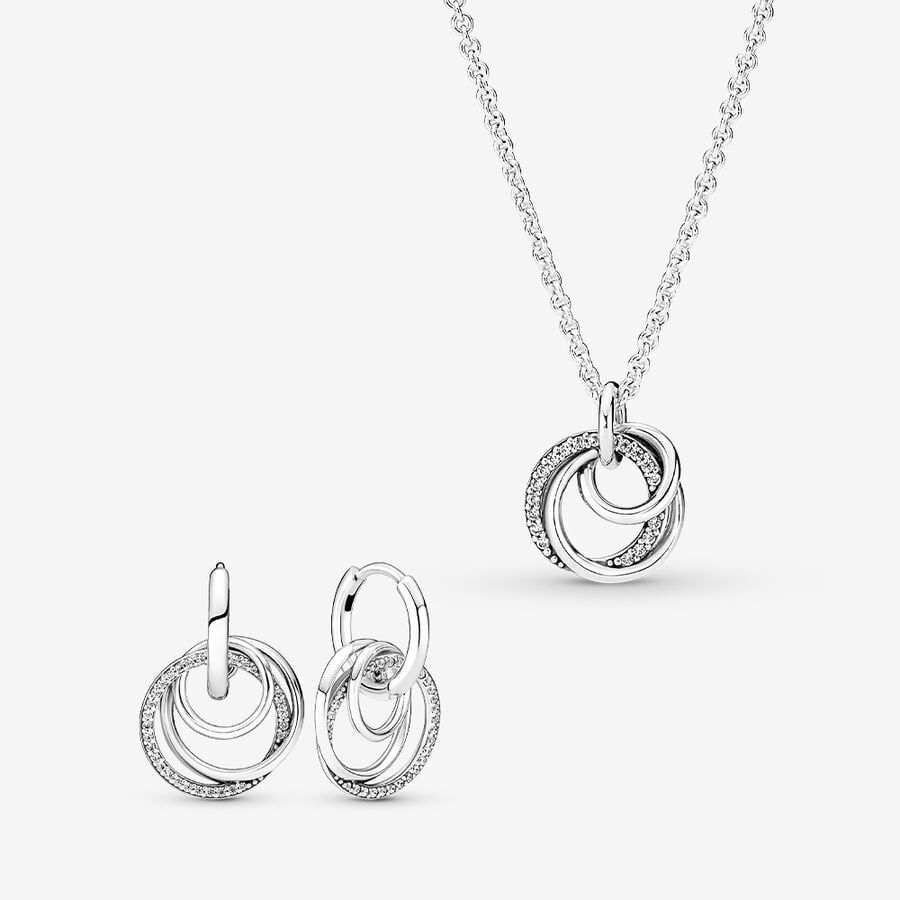 Family Always Encircled Hoop Earrings and Necklace Set | Pandora (US)