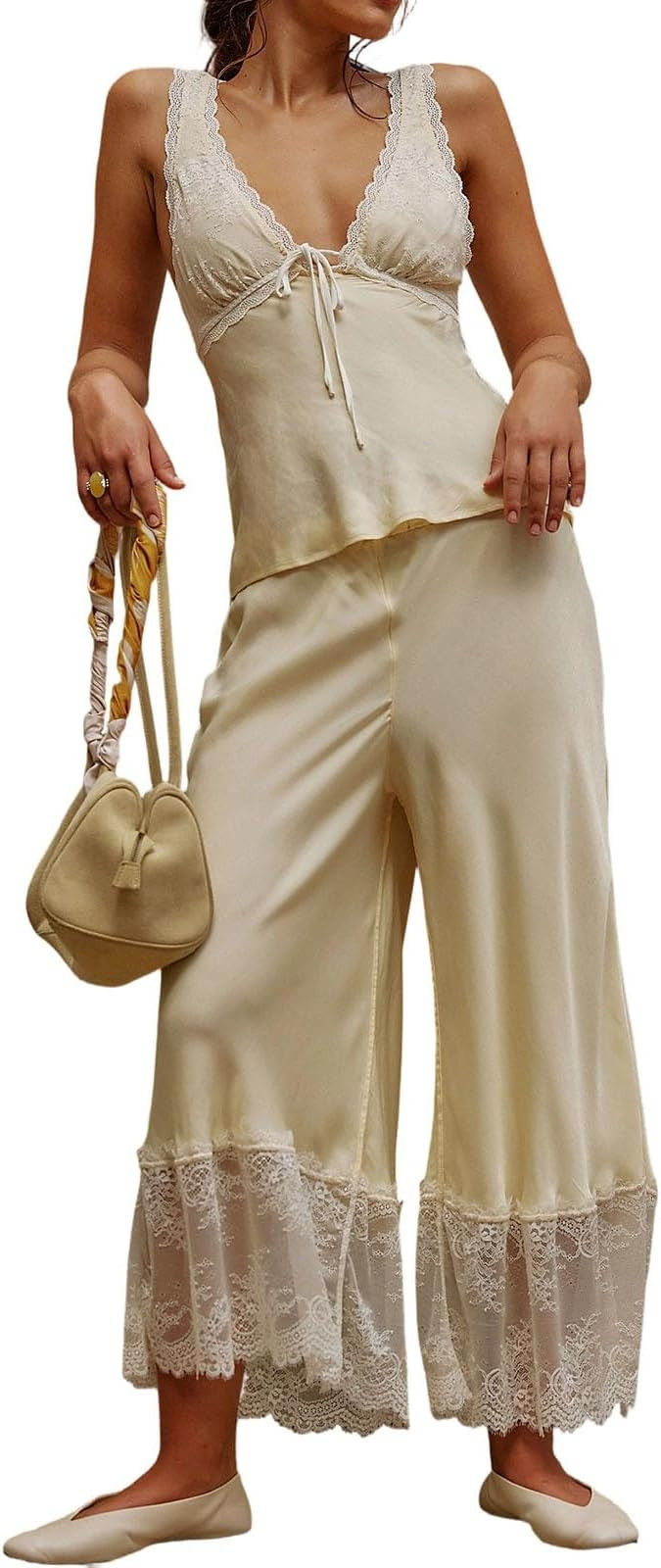 Womens 2 Piece Lace Patchwork Satin Going Out Matching Outfits Sets Y2k Boho Cute Going Out Cami ... | Amazon (US)