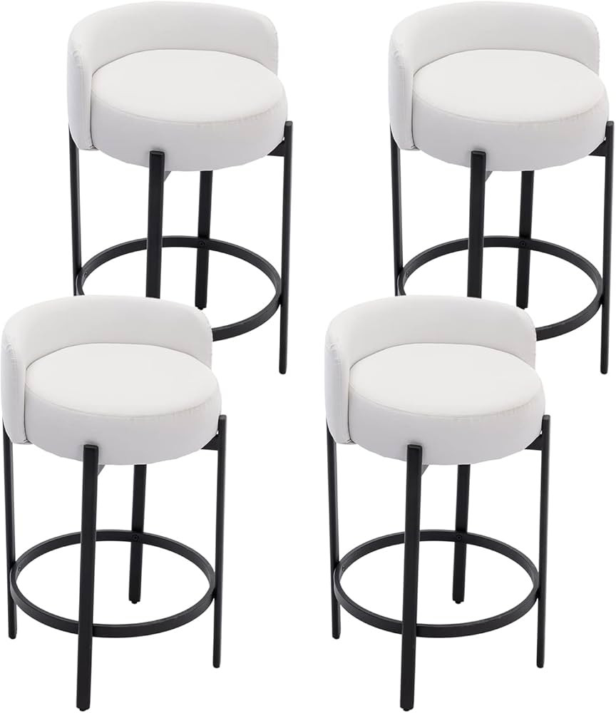 DUOMAY Counter Height Bar Stools 26" Round Barstools Set of 4, Modern Faux Leather Counter Stools... | Amazon (US)