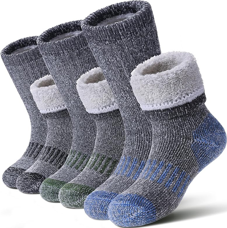 LANLEO Kids Merino Wool Hiking Socks Boys Girls Winter Thermal Warm Thick Cozy Cushion Boot Crew ... | Amazon (US)