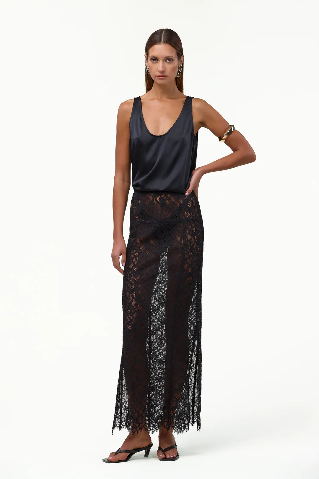 Lace Maxi Skirt (Black) | SAME