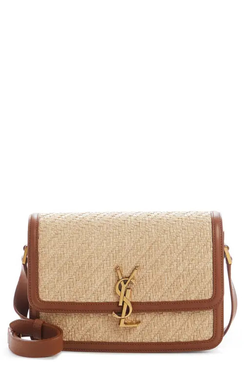 Saint Laurent Small Solfernio Raffia Shoulder Bag in Natural Sand/Brick at Nordstrom | Nordstrom