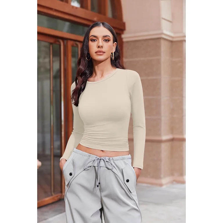 Women 3 Pack Long Sleeve Shirts Fitted Tops Base Layering Tight Thermal Solid Color Undershirts X... | Walmart (US)