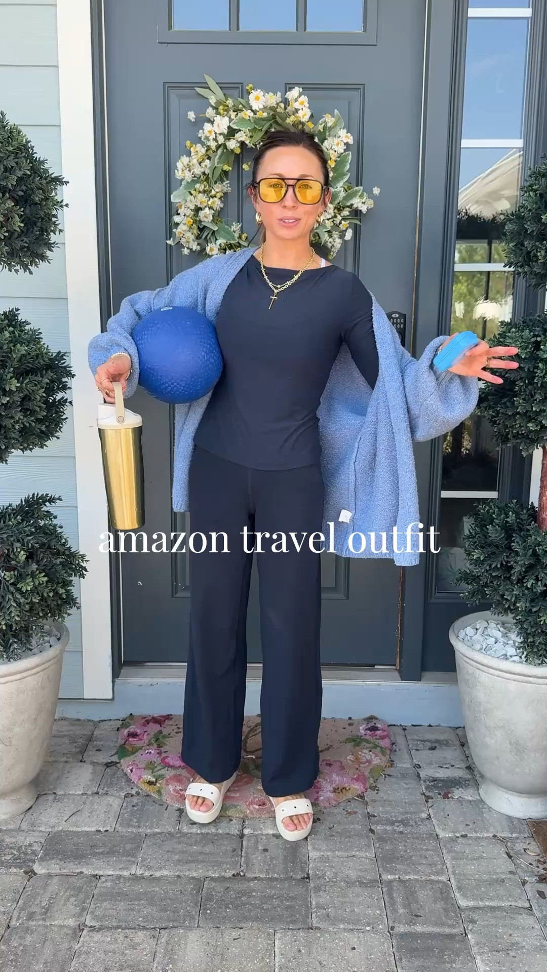 Amazon travel outfit! Wearing a size XS in my top & pants! Small in the cardigan 

TANNER20 for 20% off my jewelry 

#LTKTravel #LTKootd #LTKmomlife