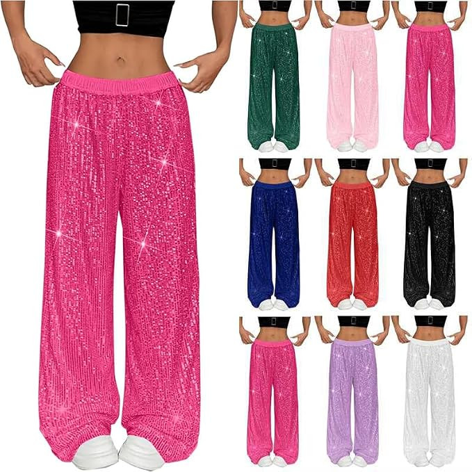 Sequin Pants Women Fashion Wide Leg Sparkly Pant Bar Party Disco Glitter Trousers Las Vagas Holid... | Amazon (US)