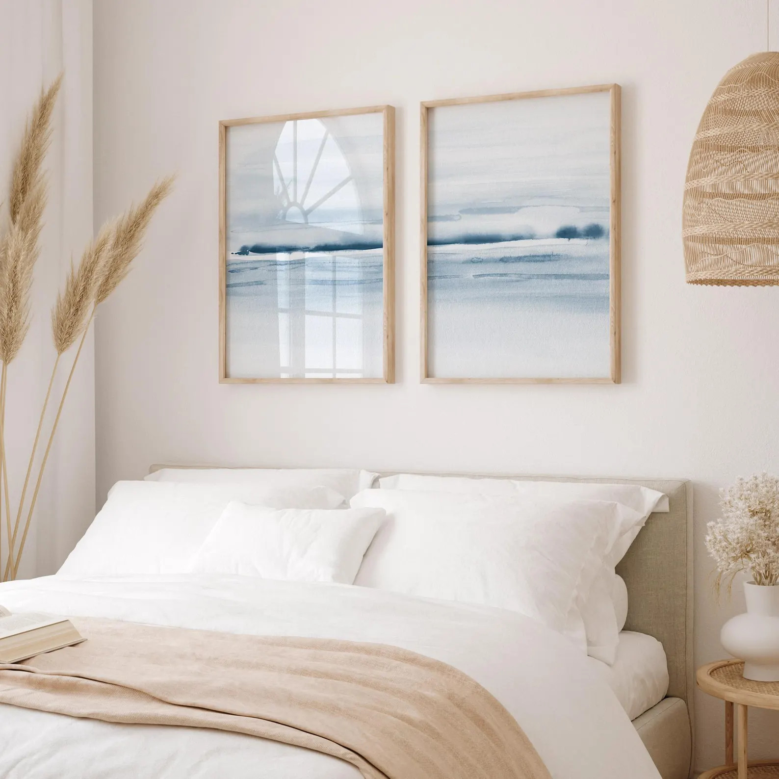 Set of 2 Blue Landscape Printable Art, Abstract Watercolor Digital Prints, Minimal Coastal Set of... | Etsy (US)