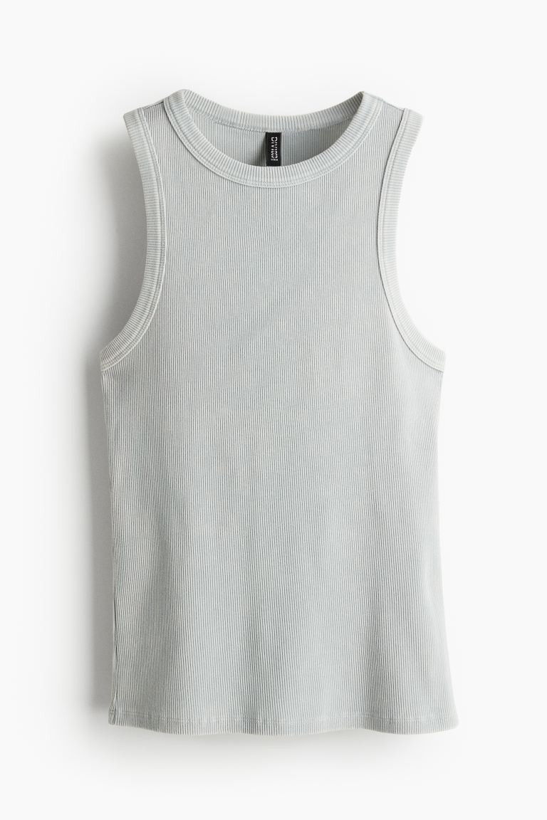 Ribbed Tank Top - Round Neck - Sleeveless - Light turquoise - Ladies | H&M US | H&M (US + CA)