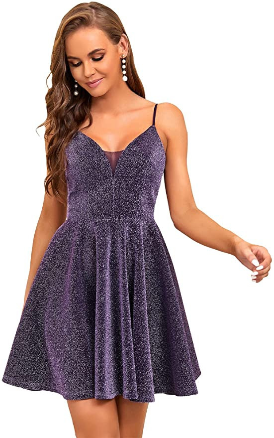 Ever-Pretty Womens V Neck Sleeveless Mini Sparkle A Line Cocktail Dress 3124 | Amazon (US)