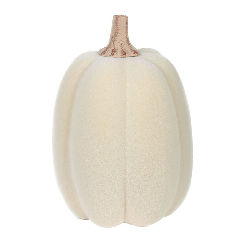 Fall Harvest Cream Flocked Pumpkin Decor, Set of 2, 12.99 in, by Way To Celebrate | Walmart (US)