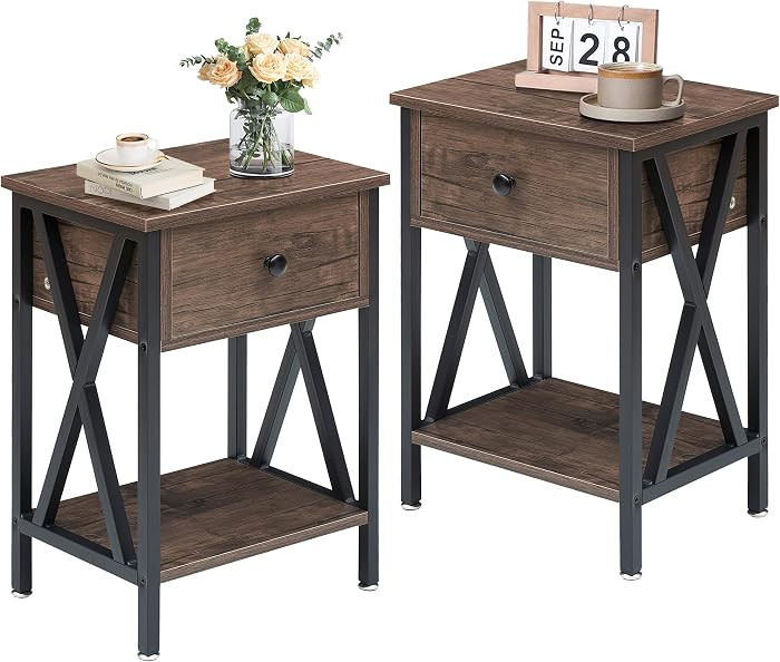 VECELO Nightstands Set of 2, Modern Bedside End Tables, Night Stands with Drawer and Storage Shel... | Amazon (US)