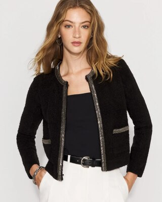 Women's Embellished Tweed Sweater Jacket in Black size Small | White House Black Market | White House Black Market
