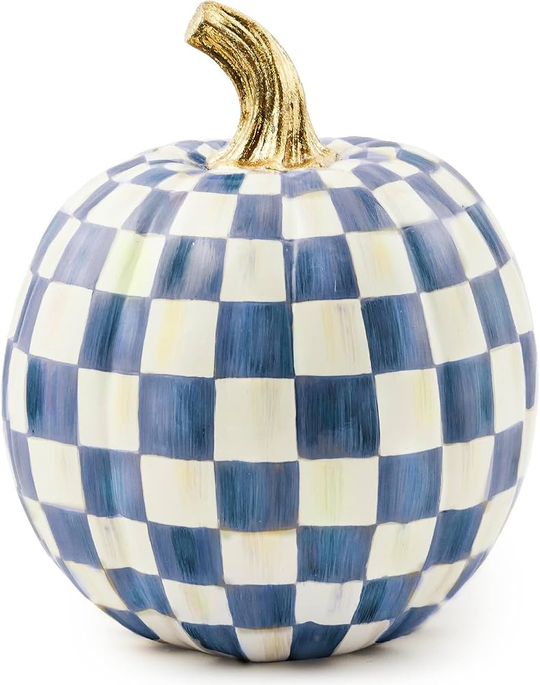 MACKENZIE-CHILDS Small Pumpkin, Resin Halloween Home Decor, Blue-and-White Royal Check | Amazon (US)
