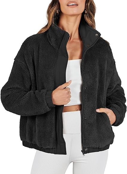 ANRABESS Women Sherpa Fleece Jackets Casual Long Sleeve Buttons Cropped Coat Winter Outwear | Amazon (US)