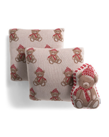 Set Of 3 Multi Teddy Pillows | TJ Maxx
