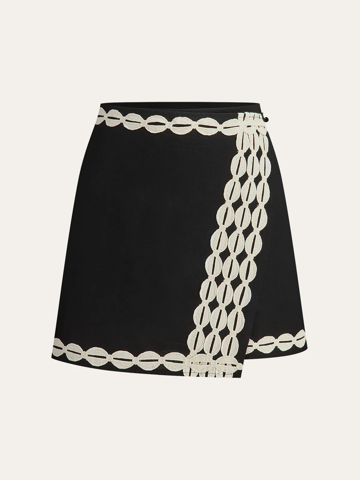 Color-Block Woven-Trim Wrap Mini Skirt | Commense