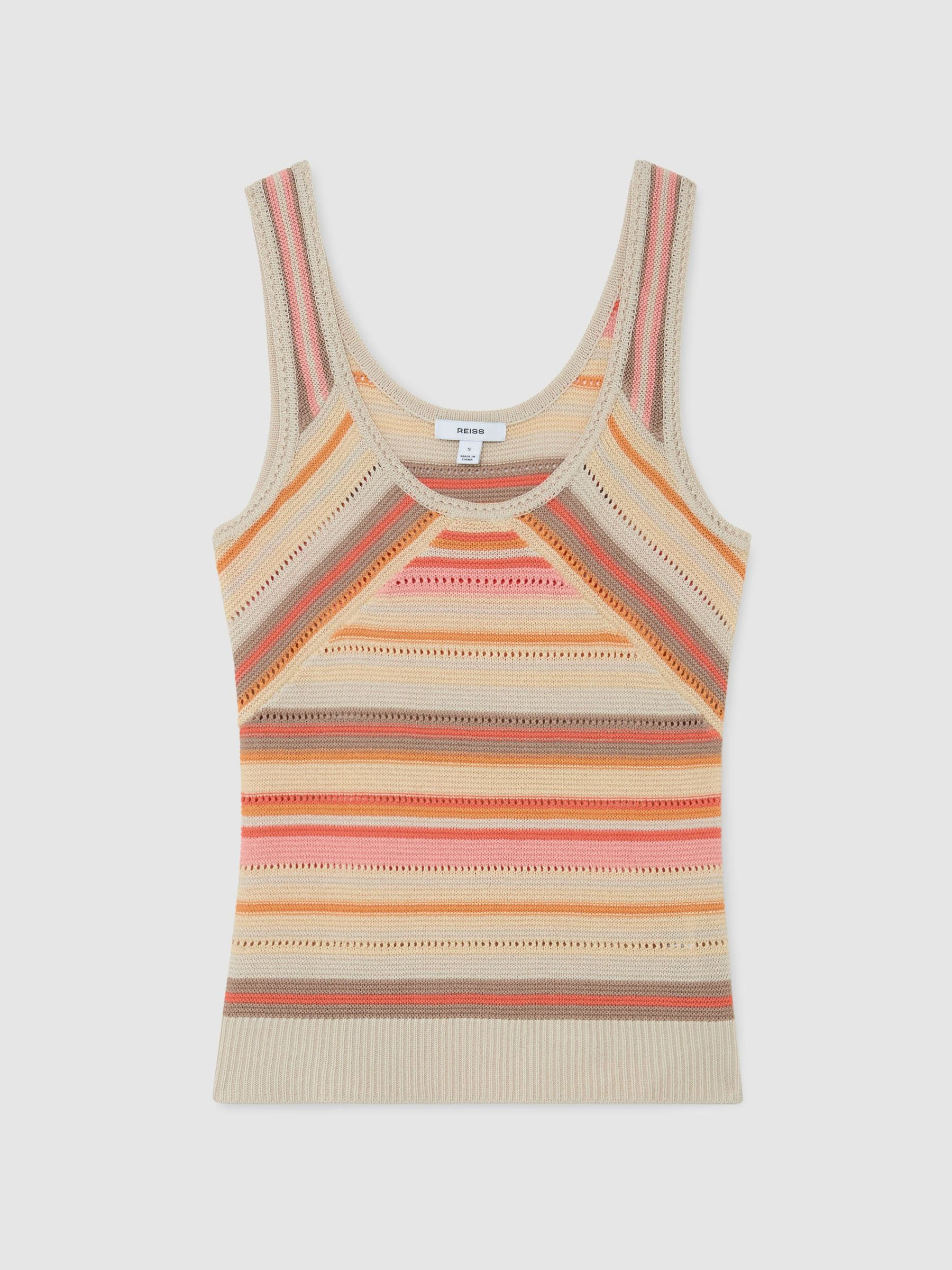 Striped Knit Scoop-Neck Vest in Neutral/Coral | Reiss US