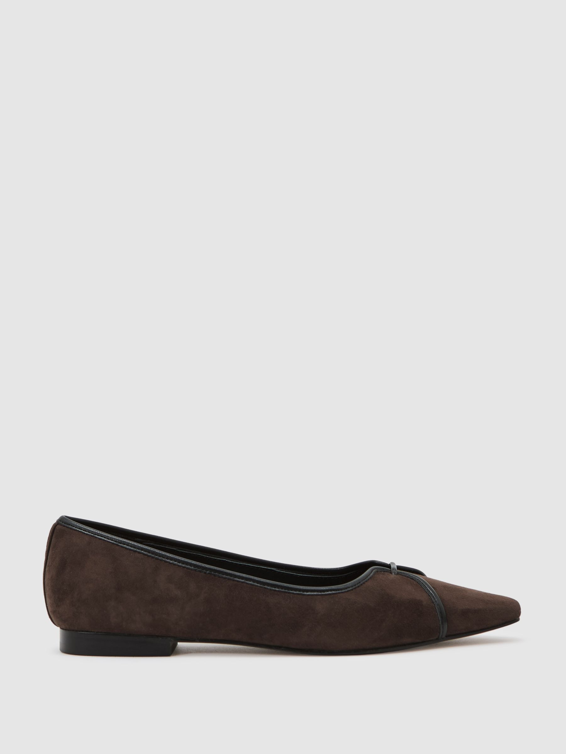 Suede Pointed-Toe Ballerina Shoes in Chocolate | Reiss UK