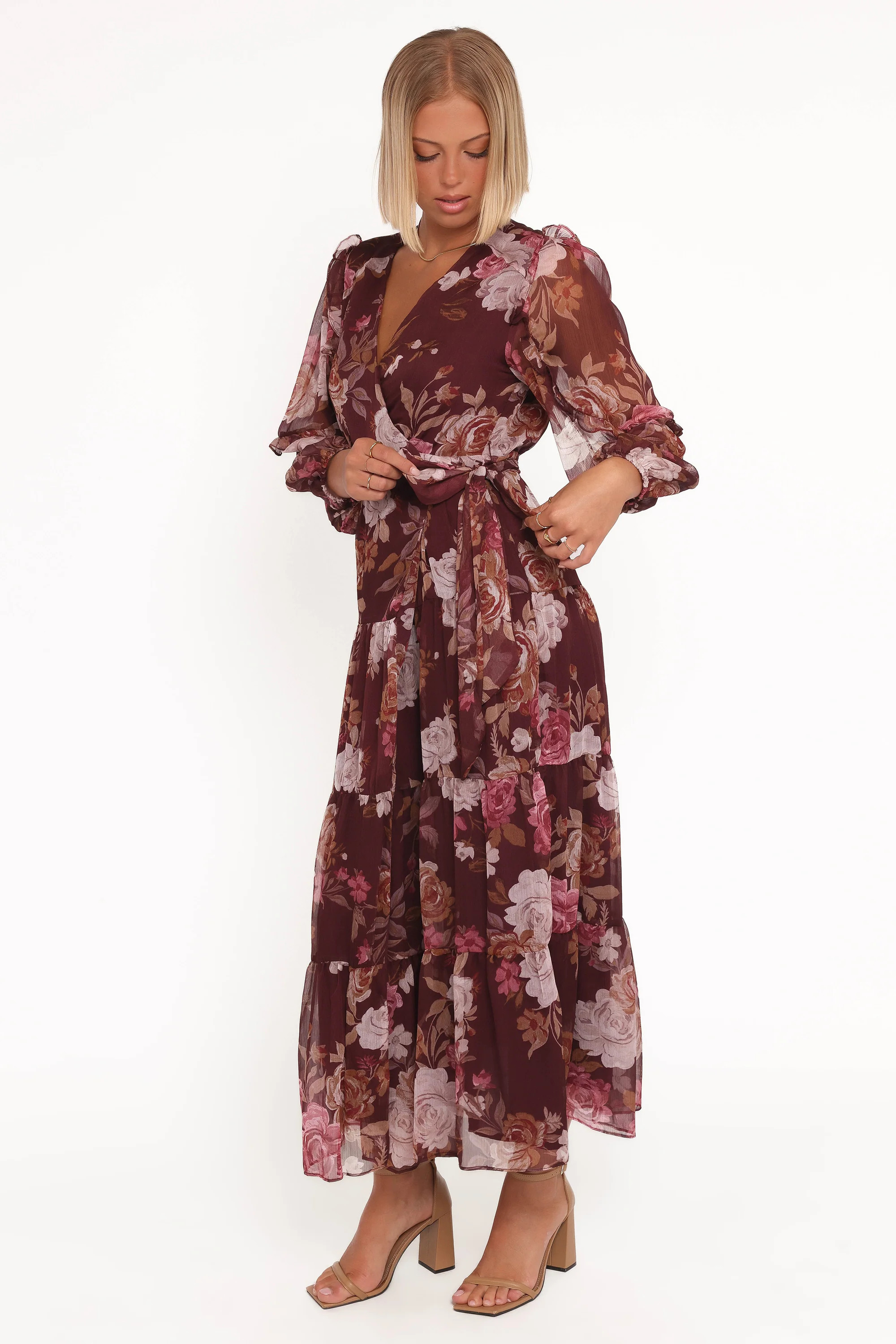 Korina Long Sleeve Maxi Dress - Burgundy Brandy Bloom | Petal & Pup (US)