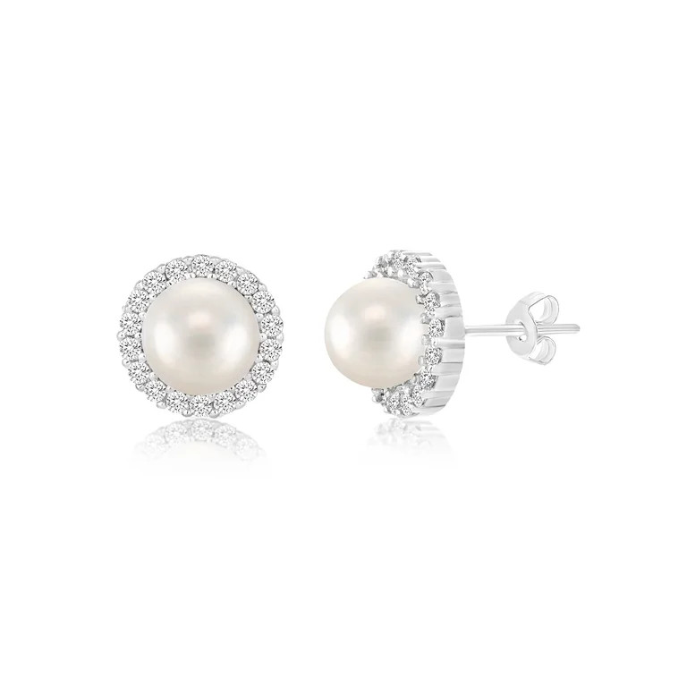 Inspired By You Cubic Zirconia and Pearl Stud Earrings in Rhodium Plated Sterling Silver for Wome... | Walmart (US)