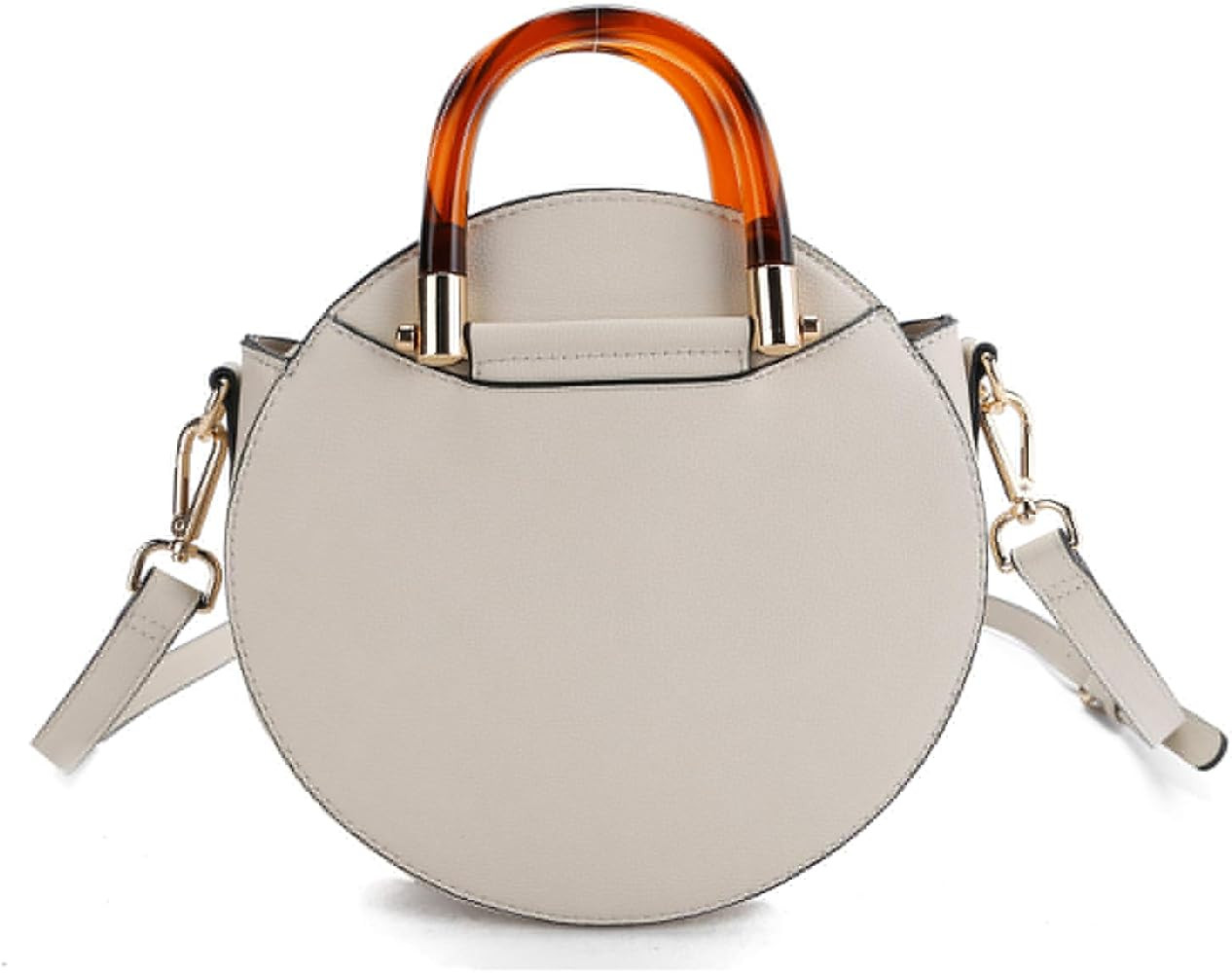 Round Crossbody with Tortoiseshell handle, Vegan Leather Canteen Satchel, Fashion Purse Bag for W... | Amazon (US)