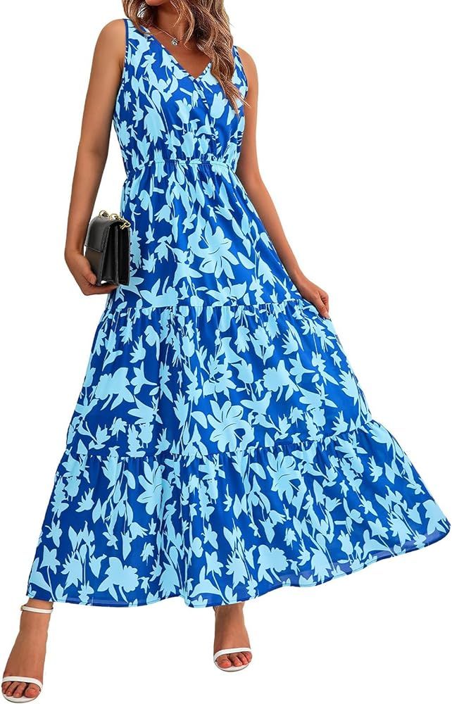 Womens Summer Dresses Casual Beach Sleeveless Maxi Dresses Flowy Cute Floral Long Dress Formal We... | Amazon (US)