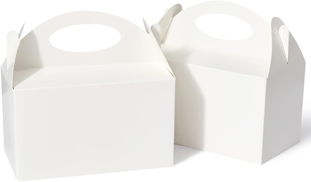 Happyhiram 50 Pack Small Gable Boxes for Party Favors with Handles White | Amazon (US)