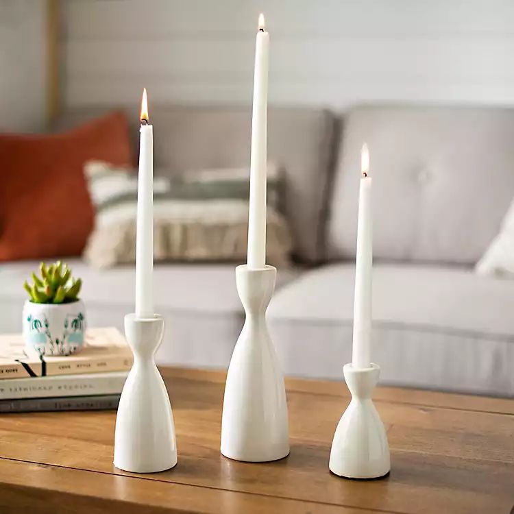 White Ceramic Taper Candle Holders, Set of 3 | Kirkland's Home