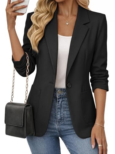 Mina Self 3/4 Sleeve Blazers Jacket For Women 2026 Summer Black Women's Blazer Fitted Petite Ladies Lightweight Trendy Business Casual Short Fashion Trendy Classy Office Women's Blazers & Suit Jackets | Amazon (US)