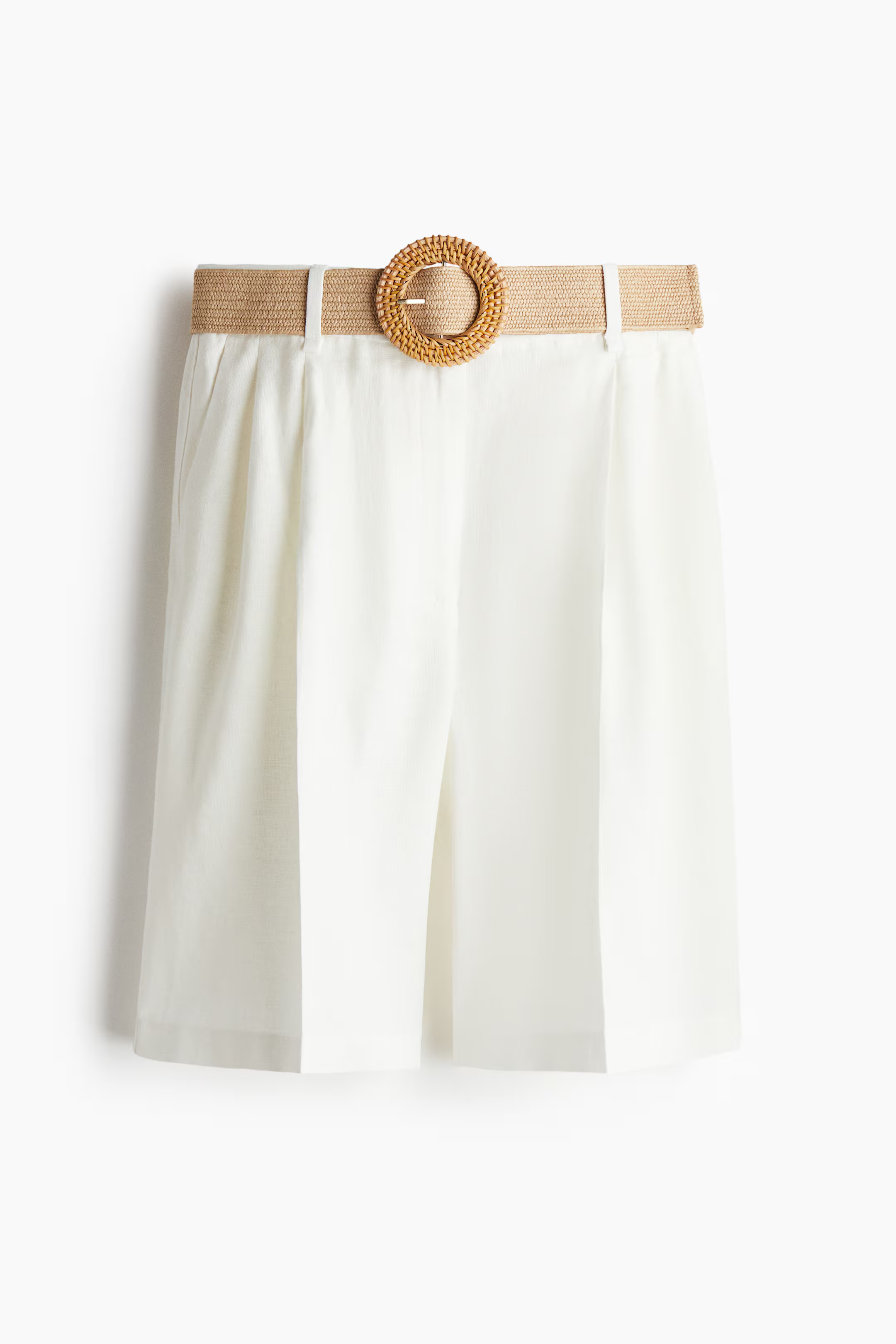 Linen-blend belted shorts - White - Ladies | H&M GB | H&M (UK, MY, IN, SG, PH, TW, HK)