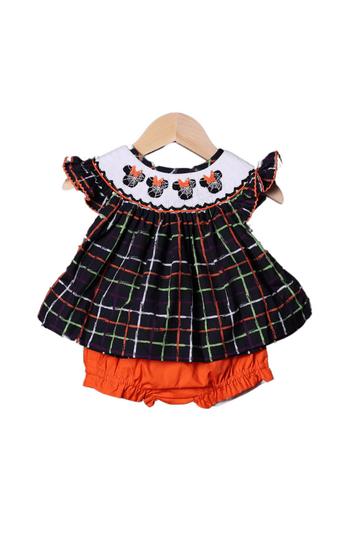 Smocked Spider Mouse Plaid Bloomer Set | The Smocked Flamingo