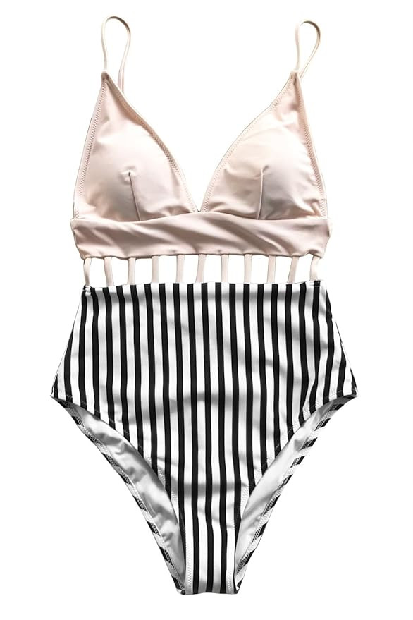 CUPSHE Women's Afternoon Sunshine Strappy High Waisted Backless One-Piece Swimsuit | Amazon (US)