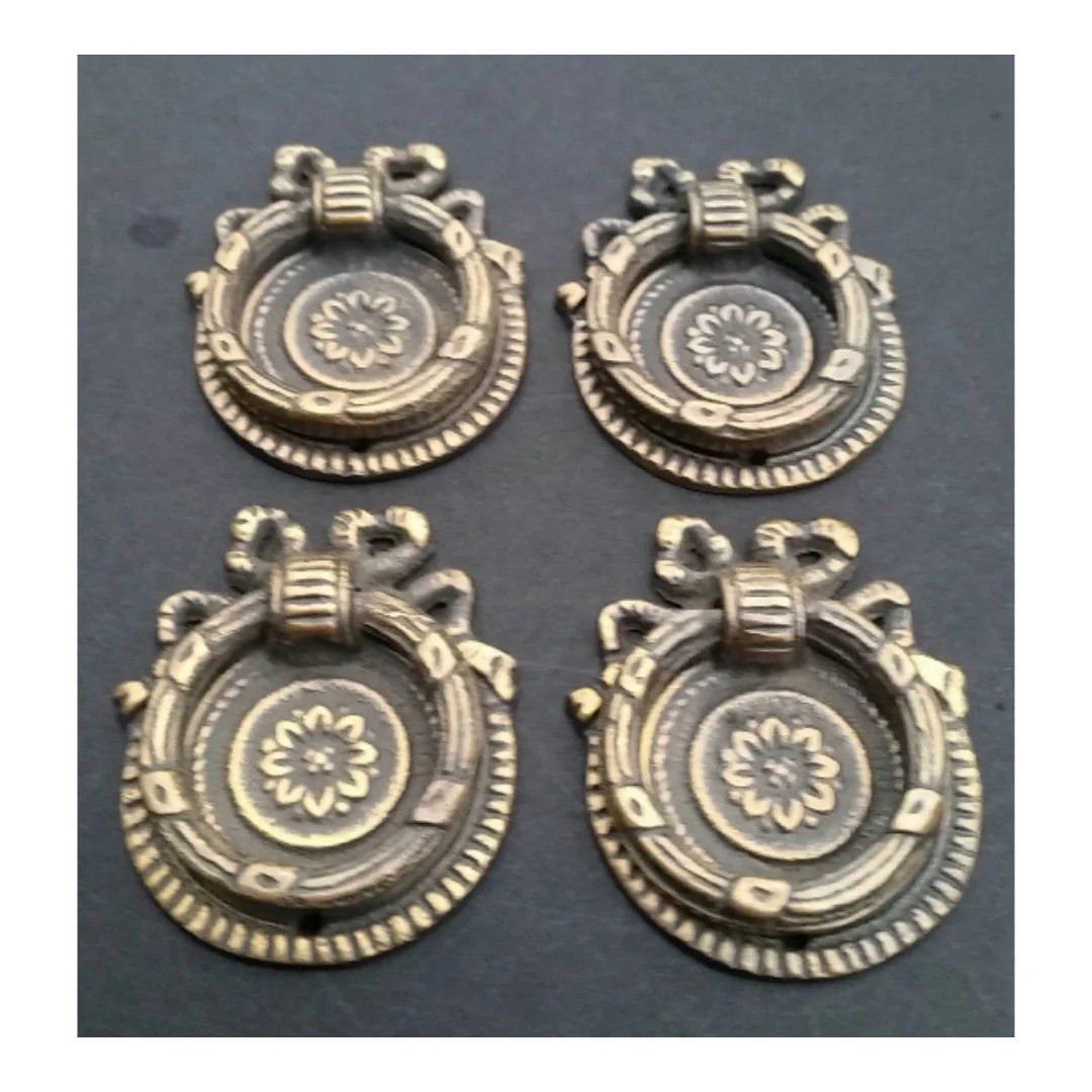 4 x Decorative Classic Laurel Leaf Ribbon Bow and Wreath round ring handles, pulls, knobs in soli... | Etsy (US)